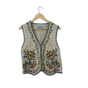 Vintage Ivy Collectibles Medium Sweater Cardigan Vest Embroidered Womens READ